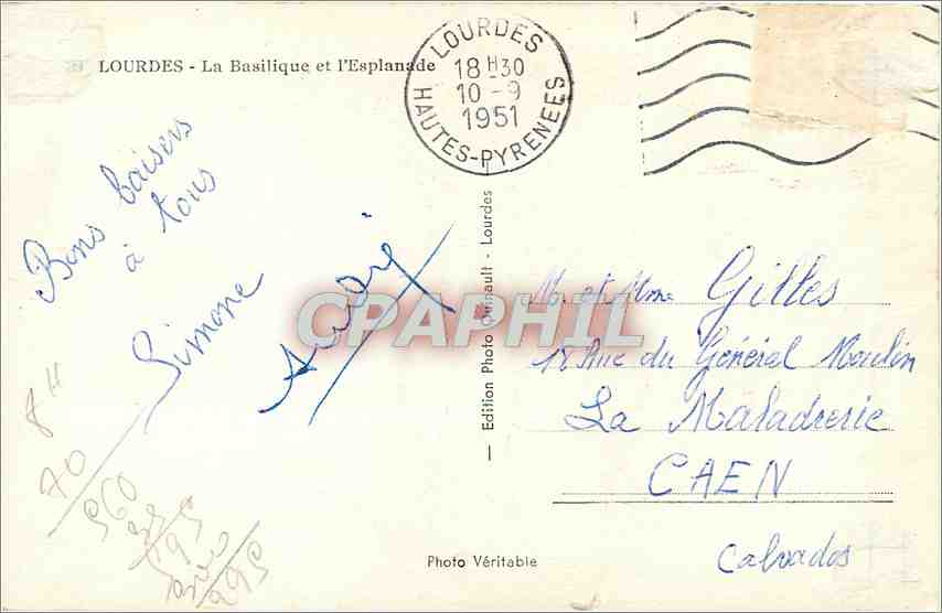 CPA LOURDES - La Basilique et l'Esplanade — Verso
