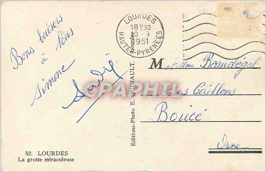 CPA LOURDES - La Grotte miraculeuse — Verso