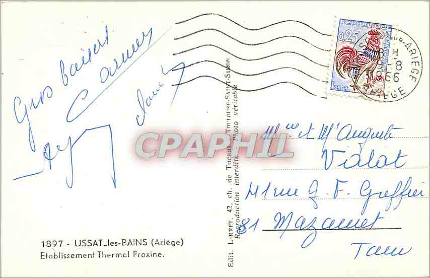 CPA USSAT-les-BAINS (Ariège) Etablissement Thermal Fraxine — Rückseite