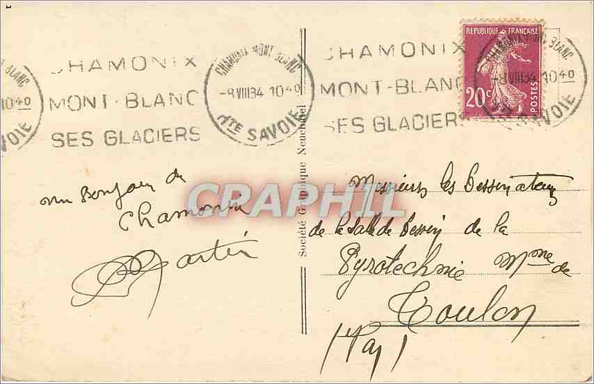 CPA Chamonix. Glacier des Bossons — Verso