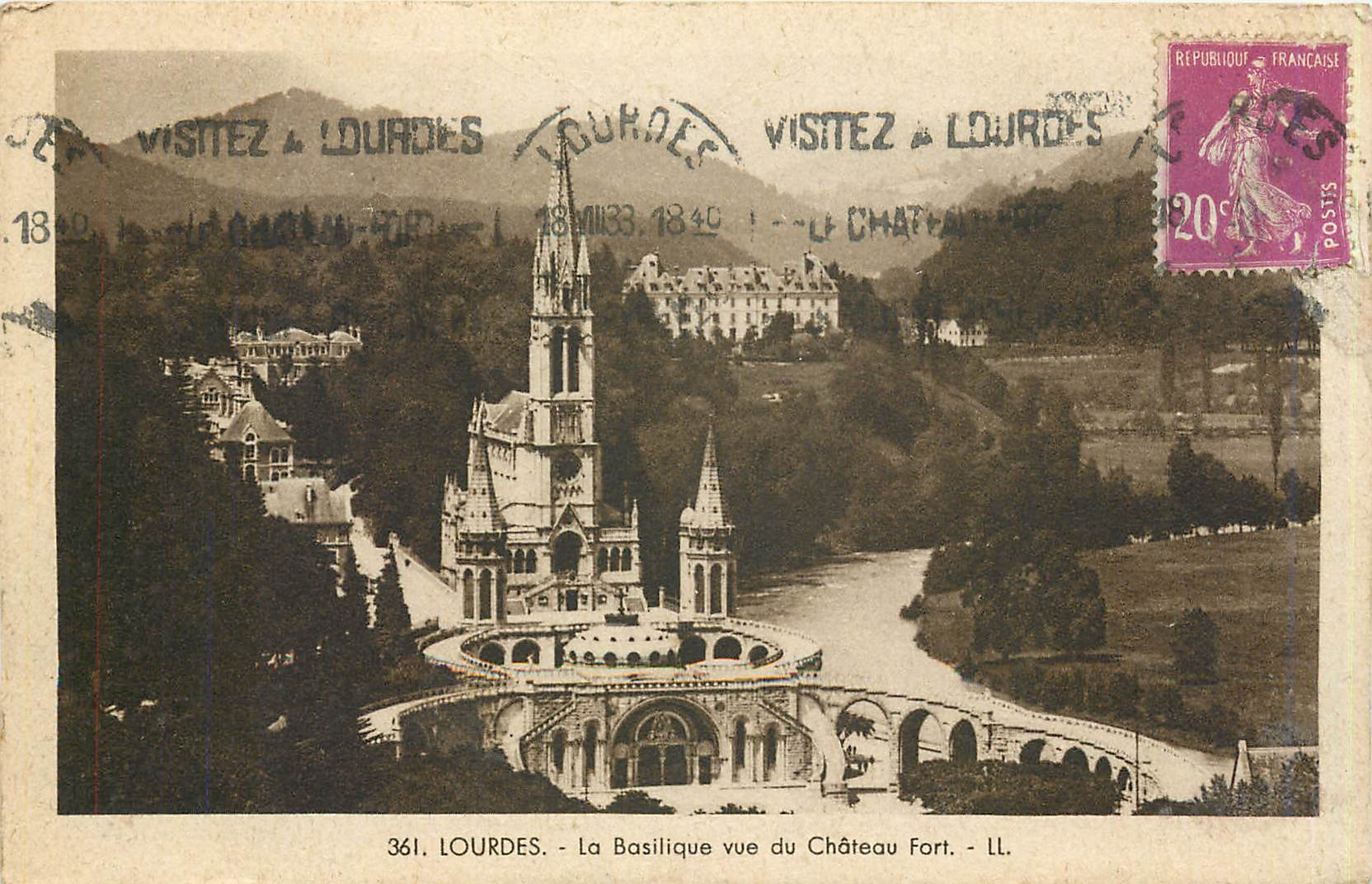 CPA LOURDES La Basilique vue du Château fort