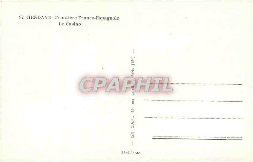 Hendaye - Frontière Franco-Espagnole — Le Casino — Réal-Photo, Paris — Verso