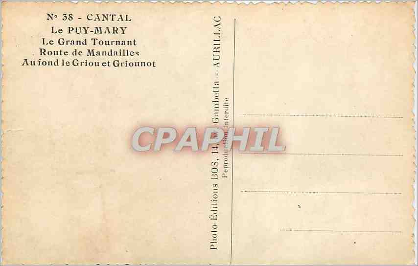CPM Le PUY-MARY - Le Grand Tournant Route de Mandoailles Au fond le Griou et Griounot — Rückseite