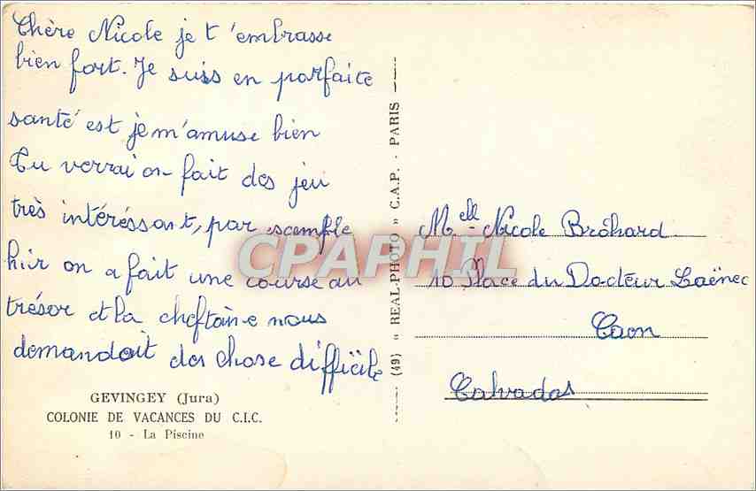 CPM GEVINGEY Colonnie de vacances du C.I.C. - La Piscine — Rückseite
