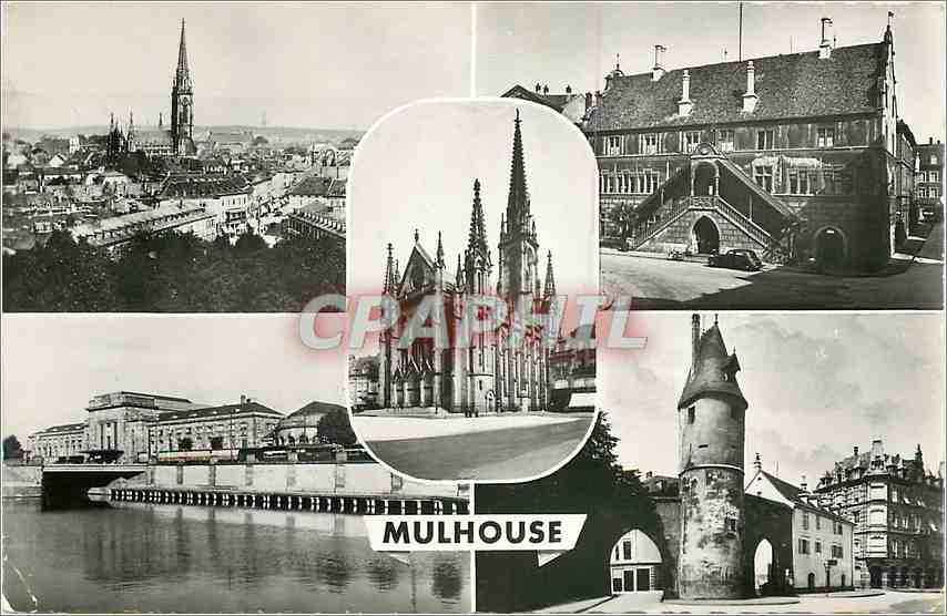 CPA MULHOUSE Vue Générale - Hotel de Ville Eglise St-Etienne - Gare - Tour Salvador