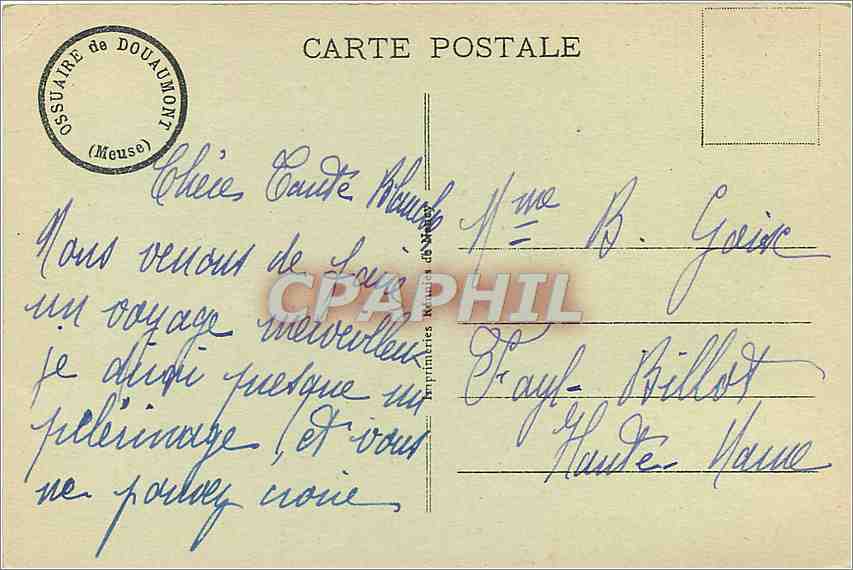 Ossuaire provisoire des champs de bataille de Verdun — Début de l'Œuvre de Douaumont (Meuse) — Revelli S.A. Sécrète — Verso