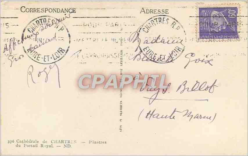 CPA Cathédrale de Chartres - Pilaste du Portail Royal — Rückseite