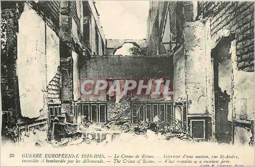 Reims — Détails des ruines d'une maison rue Saint-André après la guerre 1914-1918 — Cliché M. Laverange, Reims