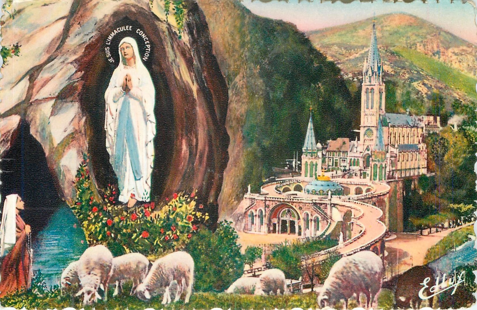 CPA LOURDES - La Basilique et l'Apparition