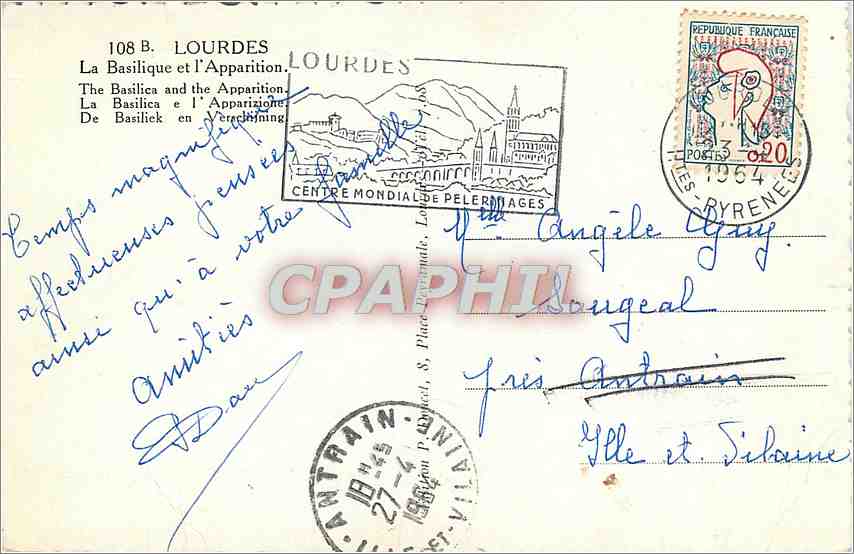 CPA LOURDES - La Basilique et l'Apparition — Verso