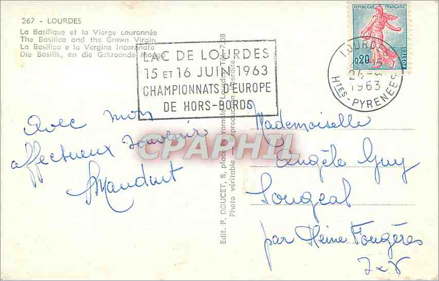 CPA LOURDES - La Basilique et la Vierge couronnée — Verso