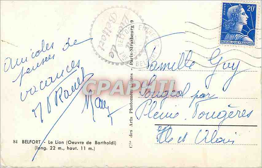 CPA BELFORT - Le Lion — Rückseite