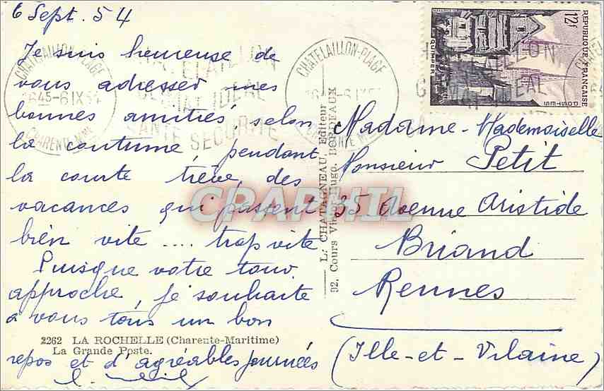 CPM LA ROCHELLE la Grande Poste — Verso