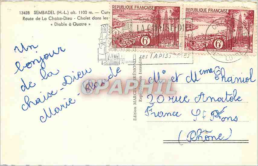 CPA SEMBADEL (H.L° Route de la Chaise-Dieu — Rückseite