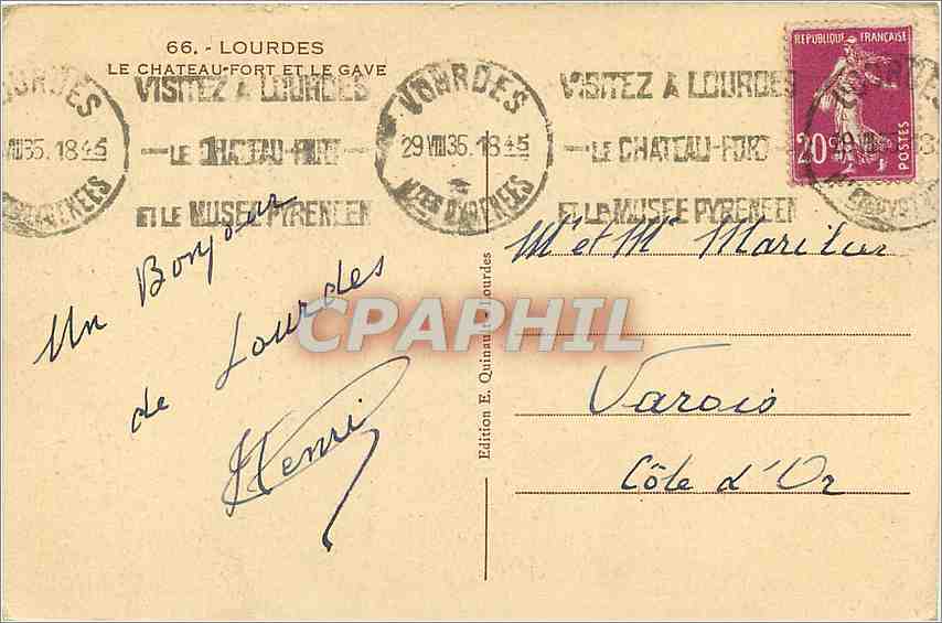 Lourdes — Le Château-Fort et le Gave — Édition E. Quinault — Rückseite