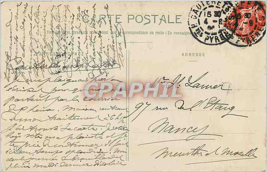 Cauterets — Établissement de la Raille — Phototype L'Abdoue (Toulouse) — Verso