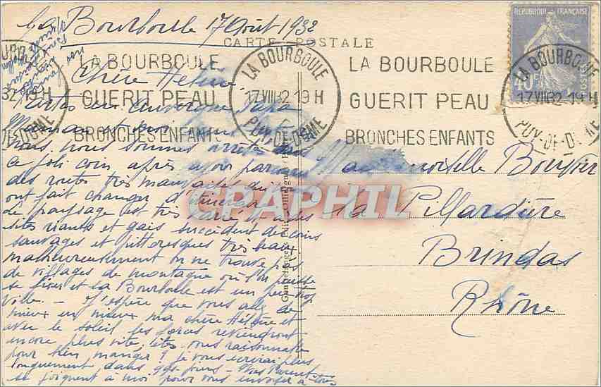 CPA LE MONT DORE-Vallee de la Dordogne et chaine du Sancy — Verso
