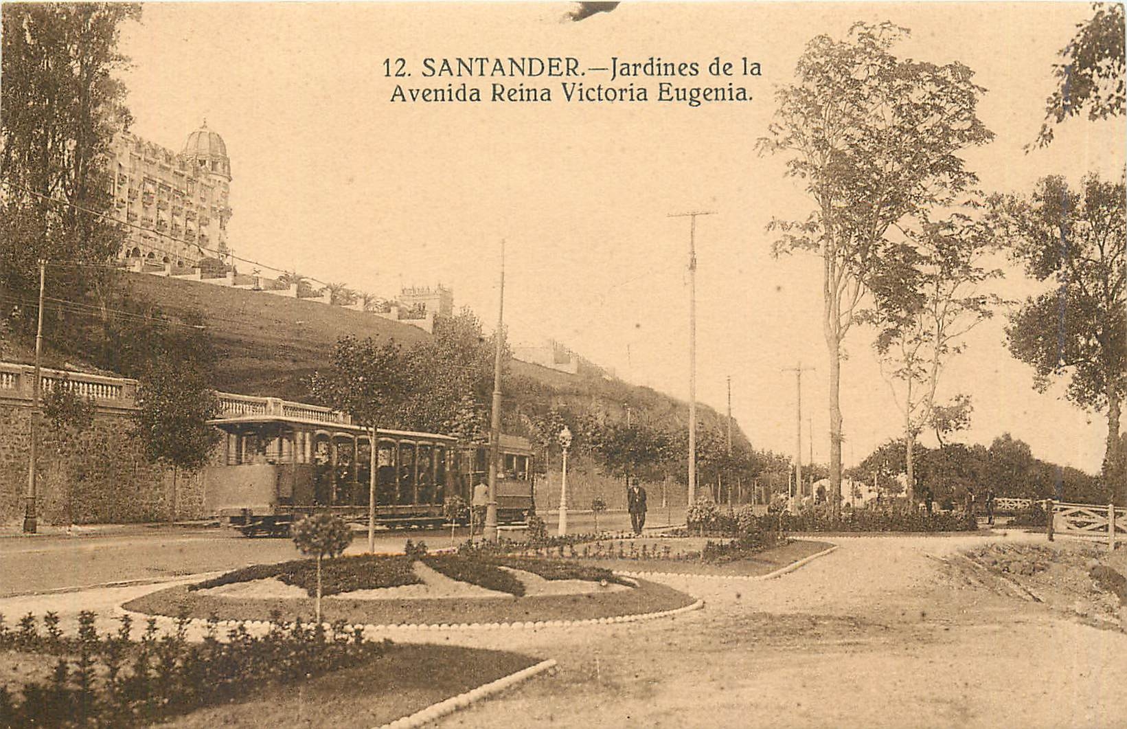 CPA SANTANDER-Jardines de la Avenida Rena Victoria Eugenia Tramway