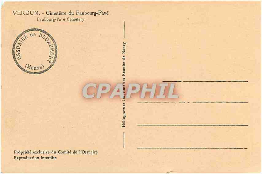 CPA VERDUN-Cimetière du Faubourg-Pavé — Rückseite