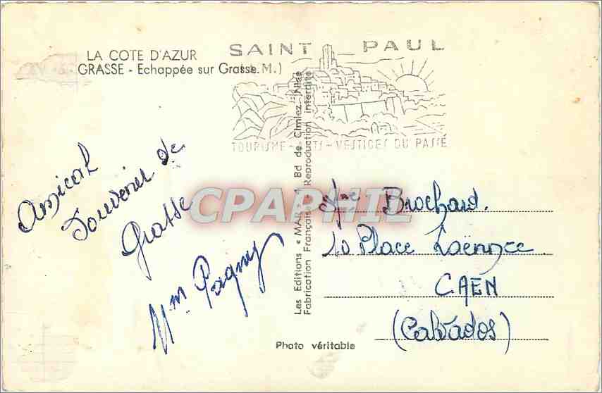 CPM LA COTE D'AUR - GRASSE- — Rückseite