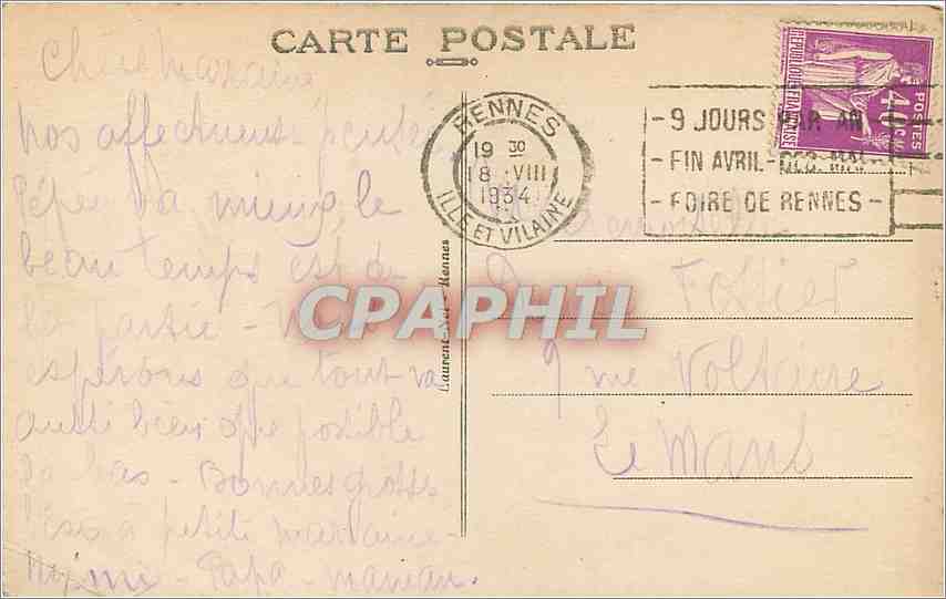 CPA rennes-Un pittoresque coin du Thabor — Rückseite