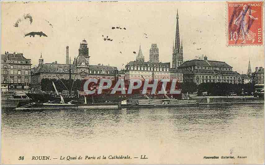 CPA ROUEN-Le Quai de Paris et la cathedrale Bateau