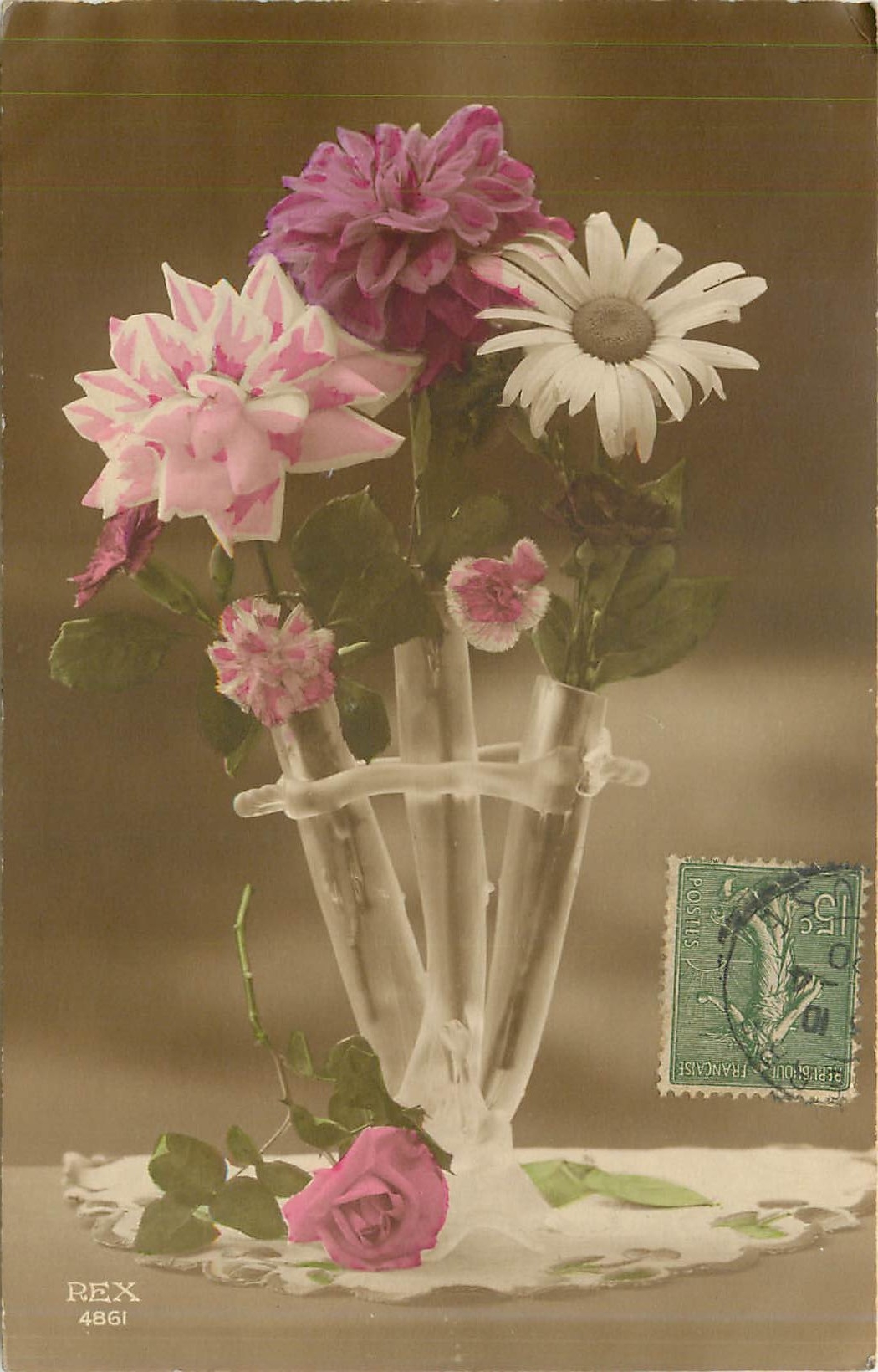 CPA Voeux Fleurs 