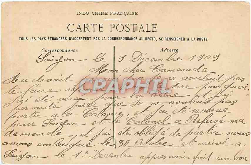 CPA COCHINCHINE-Saigon-HOTEL DE VILLE — Rückseite