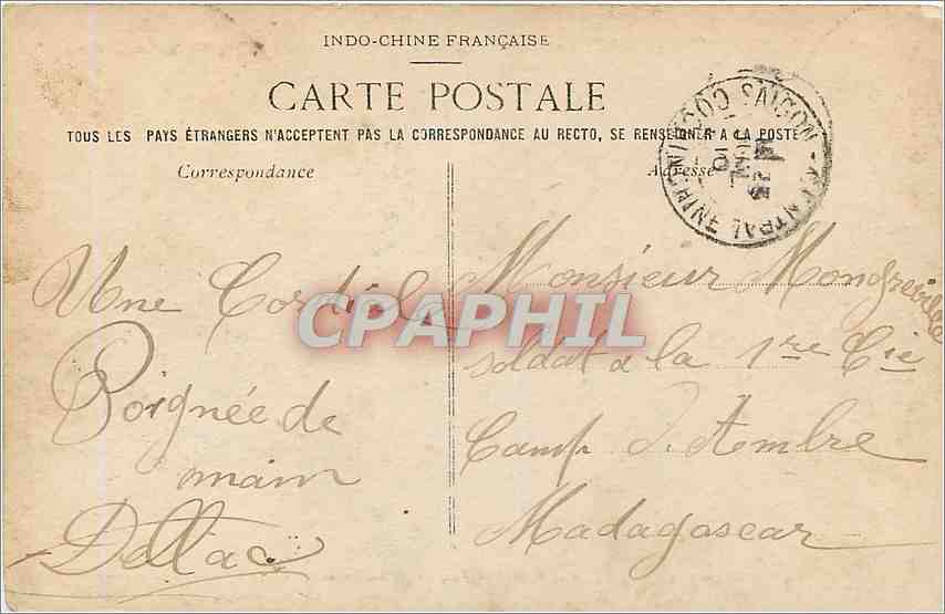 CPA COCHINCHINE-Saigon- La riviere pres de l'arsenal- sur la belge  le canons du "Sully" — Rückseite