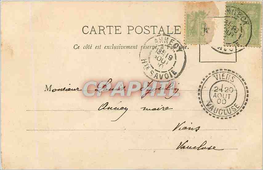 CPA LAC D'ANNENCY-HOTEL BEAU RIVAGE Carte 1900 — Rückseite