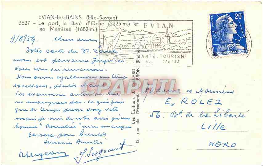 CPM Evian les Bains Le port La Dent d'Ouche — Verso