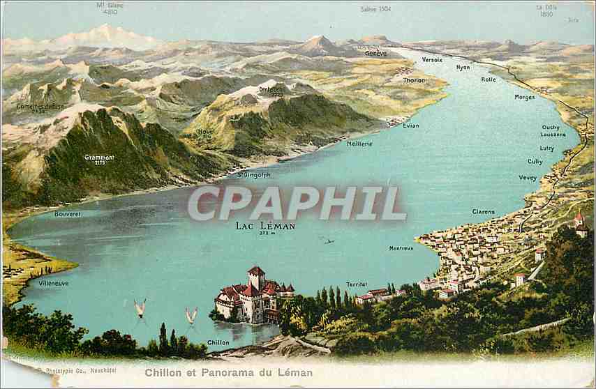 CPA Chillon et panorama du Leman