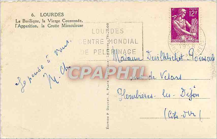 Lourdes — Erinnerungskarte von Lourdes — Ausgabe P. Douces — Rückseite
