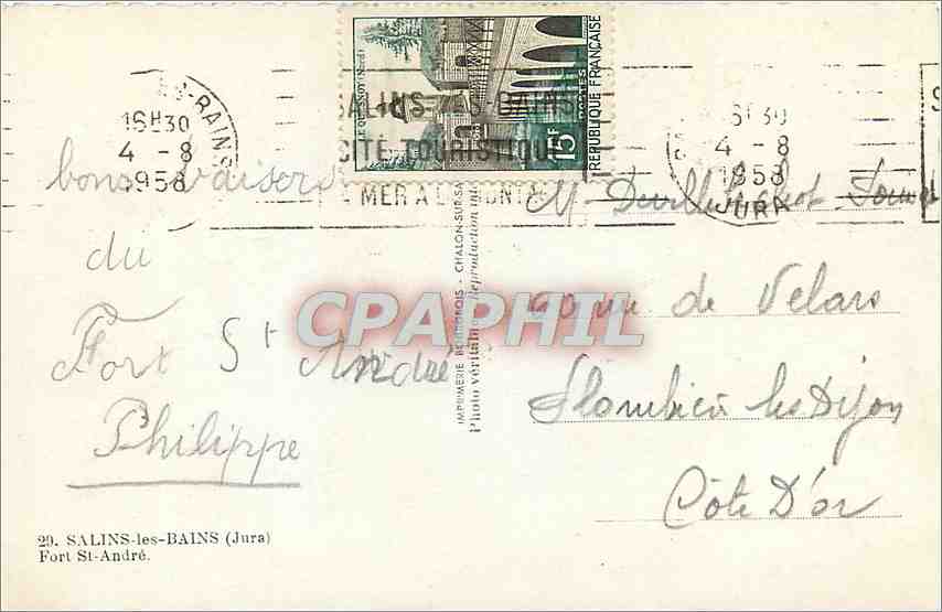 CPA SALINS-les-BAINS (JURA)Fort St Andre — Rückseite
