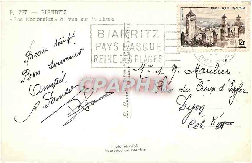 Biarritz — Vue sur le phare — Lavielle — Verso
