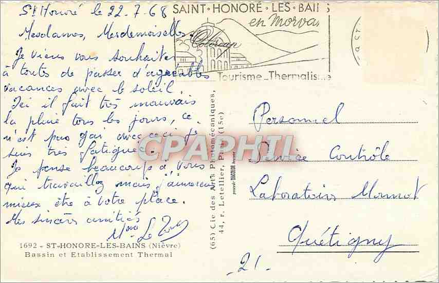 CPM ST-HONORE-LES-BAINS (NIEVRE).Bassin et Etablissement Thermal — Rückseite