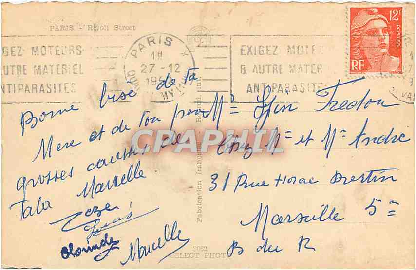 CPA PARIS Rue de Rivoli — Rückseite