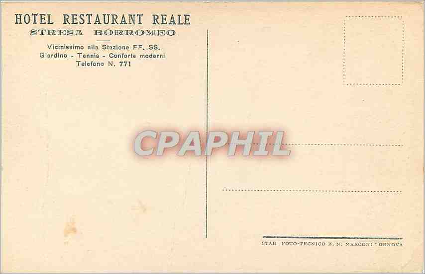 CPA Hotel Restaurant Reale-Shesa Borromeo — Reverso