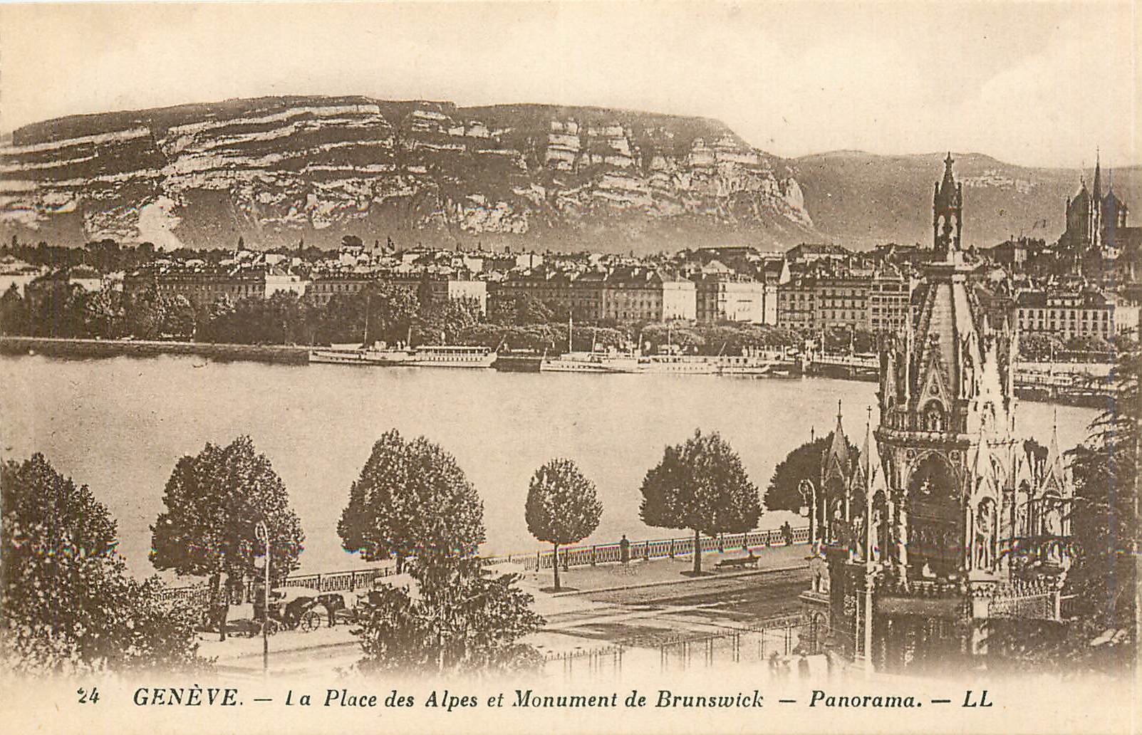 CPA GENEVE-La Place des Alpes etMonument de Brunswick-Panorama