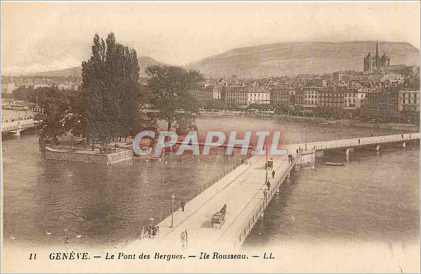 CPA GENEVE-Les Pont des Bergues-Ile Rousseau-LL