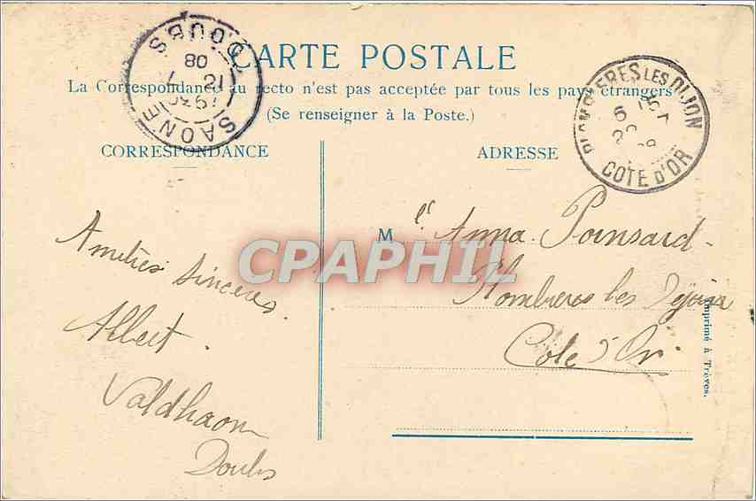 CPA FRONTIERE FRANCO-SUISSE-AIGUILLE DE LA Mort — Rückseite