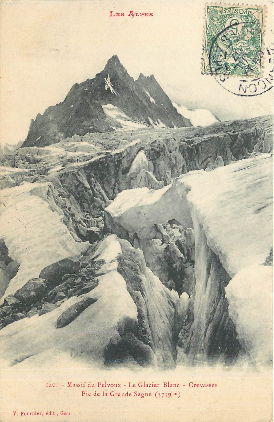 CPA Massif du Pelvoux-Le glacier Blanc-Crevasses Pic de la Grande Sagne