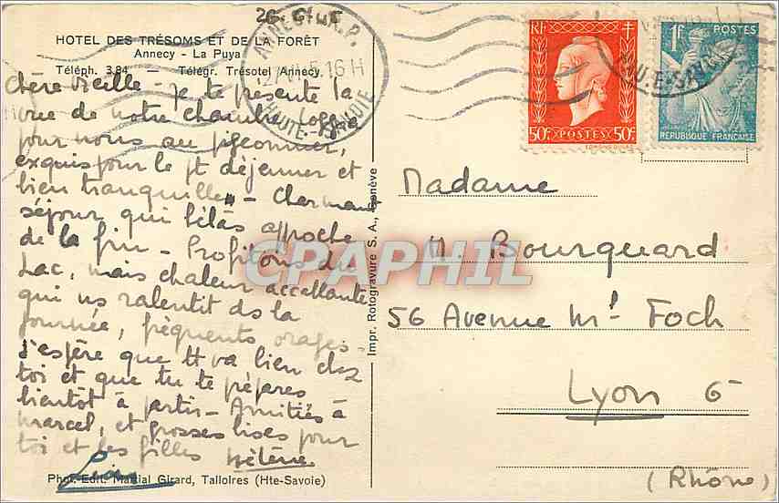 Ansicht von Annecy — Promenade d'Albigny und Hügel von Annecy-le-Vieux — Imp. Rotogravure Martial Girard, Talloires (Haute-Savoie) — Rückseite