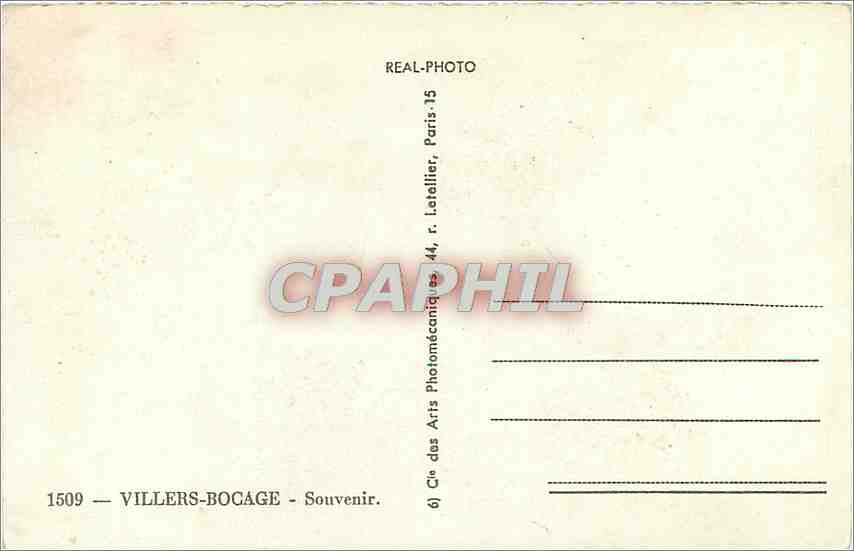 CPM VILLERS-BOCAGE-Souvenir Le marche L'Hopital Hospice La rue principale Rue Pasteur Les Ecoles — Rückseite