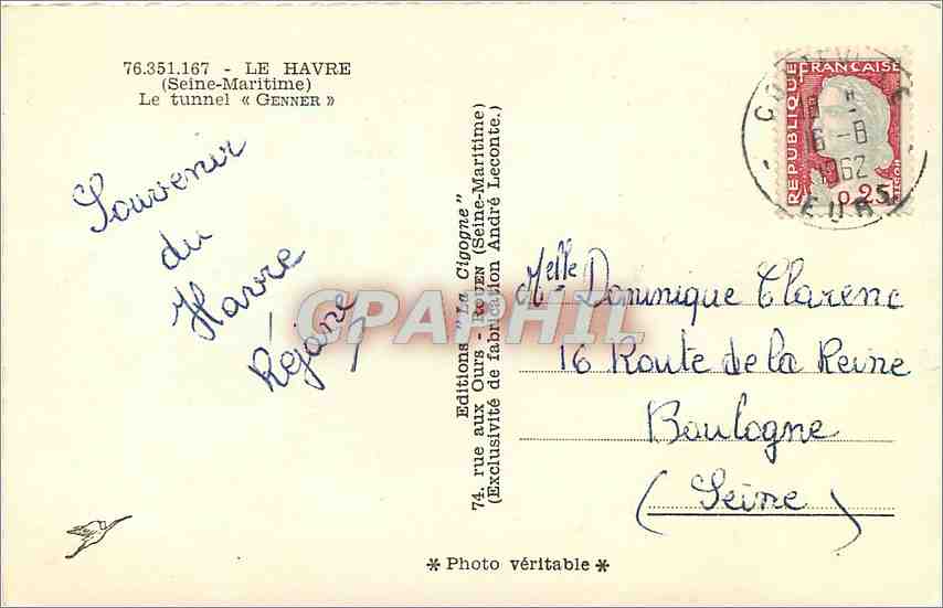 CPM LE HAVRE-(SEINE-MARITIME)Le Tunnel"GENNER" — Rückseite