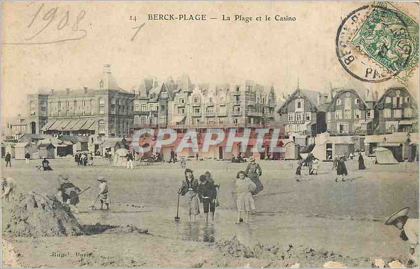 CPA BERCK-PLACE-La plage et le Casino