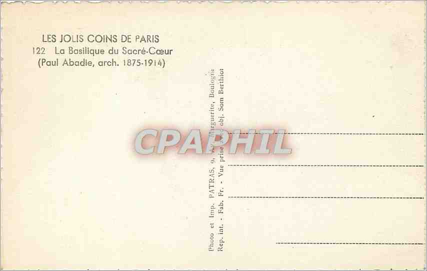 CPM LES JOLIS COINS DE PARIS-La basilique du Sacre-Coeur — Rückseite