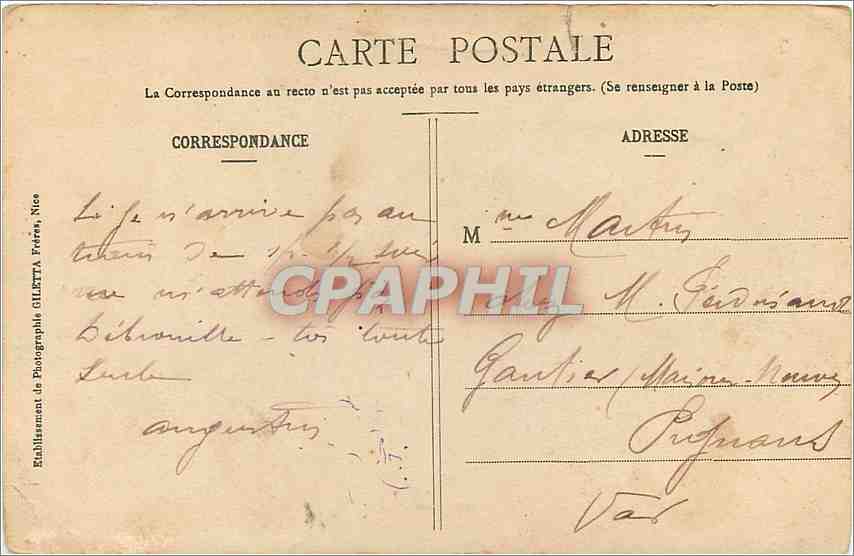 CPA NICE -Les Nouveaux Jardins et le Casino — Verso
