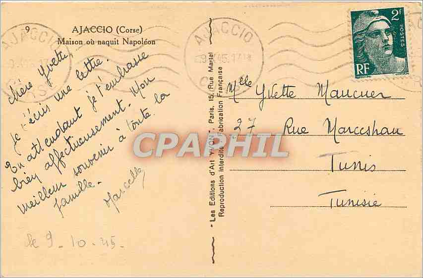 CPA ajaccio(corse)-Maison ou naquit Napoleon — Rückseite