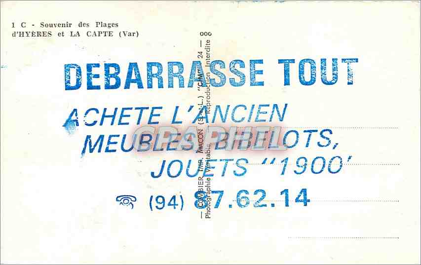 CPA Souvenir des plages-HYERES ET LA CAPTE(VAR) — Back
